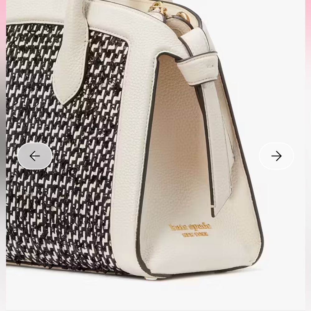 ♠️ KATE SPADE || Knott Raffia Tweed Medium Zip-top Satchel+dustbag, parchment - Picture 9 of 16